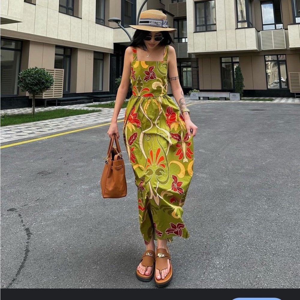 Zara Floral Green Maxi Dress